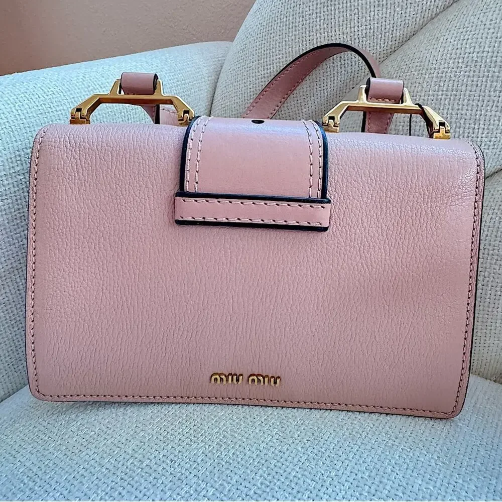 RARE Miu Miu Crystal Embellished Crossbody Bag Pink Leather with Multicolor